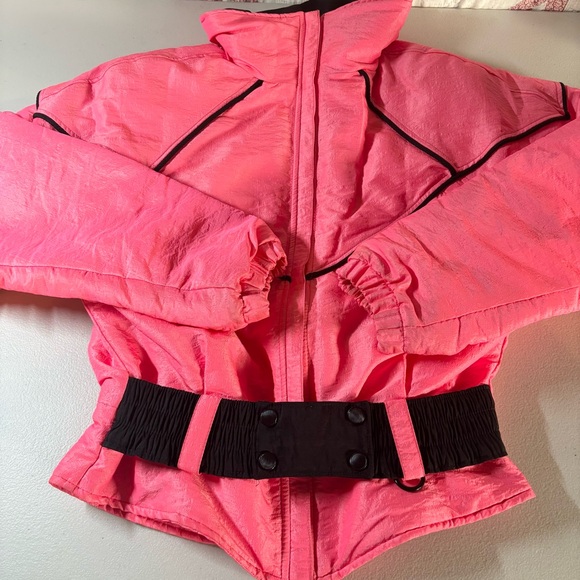 NILS Woman's VTG  Ski/Snowboarding Neon Pink Bomber Jacket Small Belted Aspen - Picture 1 of 15